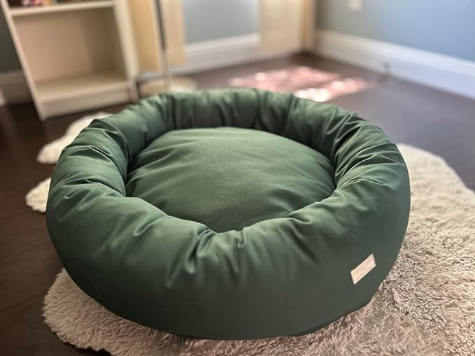 Organic Cotton Canvas Dog Bed: Removable Cover, Natural Fill - Made in USA (Sage Green, Medium 28" x 8" inches)