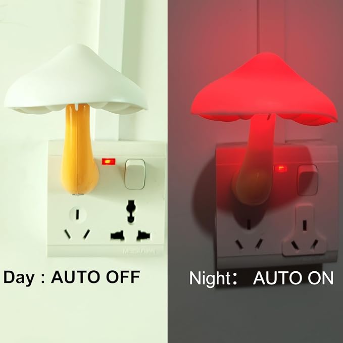 AUSAYE 5 Pack Sensor LED Night Lights Plug in Lamp Mushroom Light for Adults Kids NightLight Bedroom,Bathroom,Toilet,Hallway,Stairs,Kitchen,Basement Red