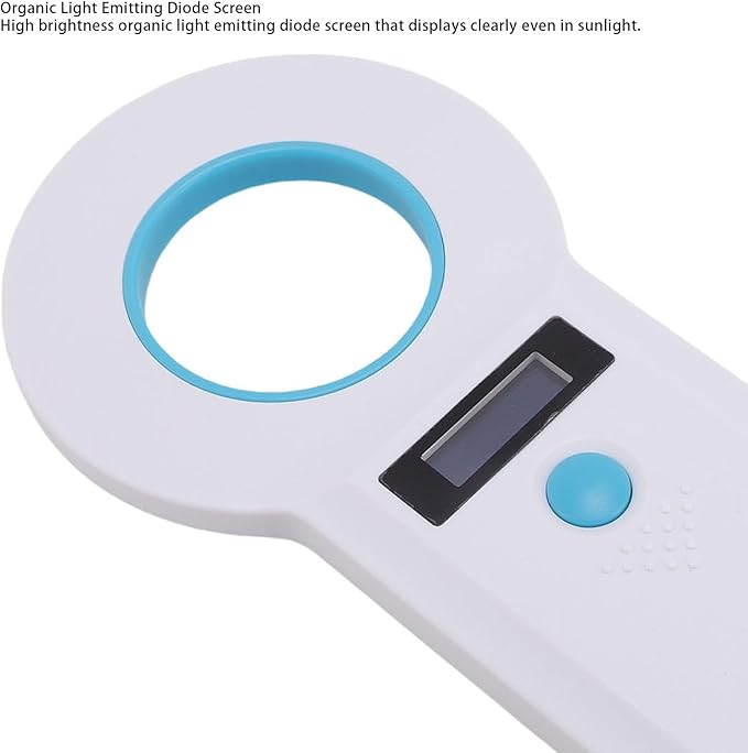 Pet Microchip Scanner, 15 Digits Animal Chip ID Scanner, EMID Microchip Reader with FDX B ISO11784 85 Support, Ideal for Dogs, Cats, Pigs & Animal Identification (White)