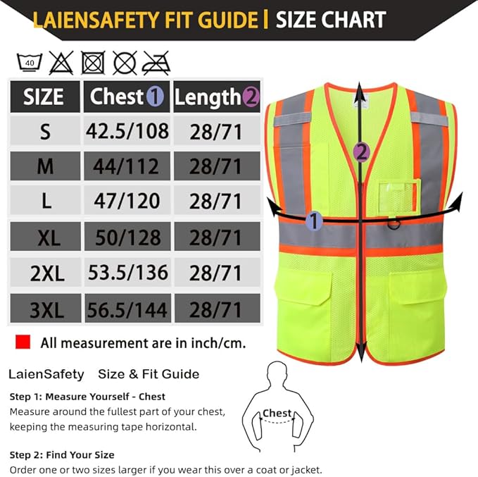 Reflective Safety Vest for Men Women with Multiple Pockets Class 2 High Visibility Mesh Vest Hi Vis Construction Work Vest,Meets ANSI/ISEA Standards(EK1-178-Yellow-2XL)