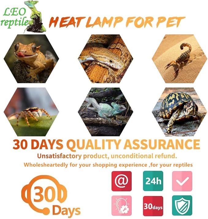 Leoterra 50w Reptile Basking Light Red Infrared Night Heat Lamp （Combo Pack） for Reptile Tanks,Reptiles,Turtle,Bearded Dargon,Lizard,Snakes Use Heat Bulb