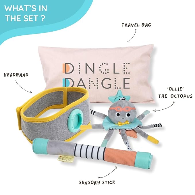 DINGLE DANGLE - Diaper Changing Distractor - Diaper Changing Helper Headband, Baby Mobile, & Sensory Rattle. Newborn Essentials Must Haves - Great Baby Registry or Shower Gift - Featured on Shark Tank