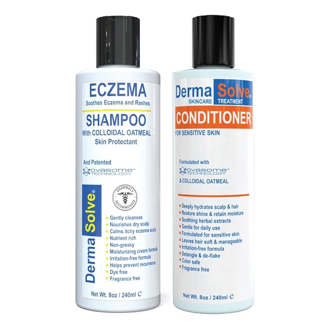 Eczema Shampoo & Conditioner (Combo Pack) - Flare Control Scalp & flake Relief Therapy that Protects, Moisturizes, and Repairs Skin by DermaSolve - Kids & Adults - Steroid Free