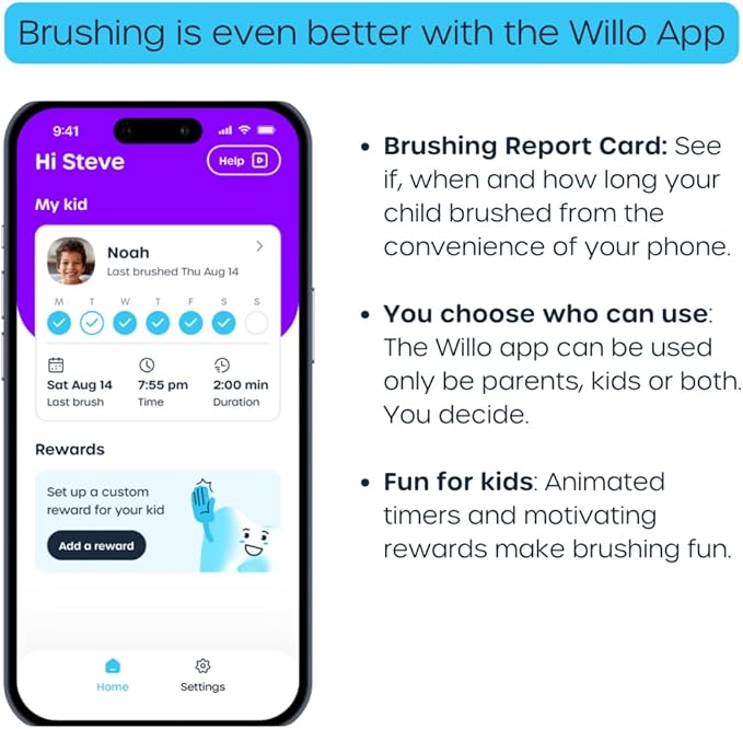 Willo Fully Automatic Kids U-Shaped Electric Toothbrush - 2 Brushing Timers, Deep-Cleans, Consistent Results, Eliminates Brushing Mistakes - Bubble Twist (Small - Kids Ages 5-7 Years)