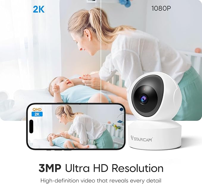 VSTARCAM 2K Indoor Security Camera, 3MP Pet Camera with Phone App, 360° Pan/Tilt Dog Camera for Home Security, AI Human Detection, Color Night Vision, 2-Way Audio, Support 256GB SD Card, 2.4G WiFi