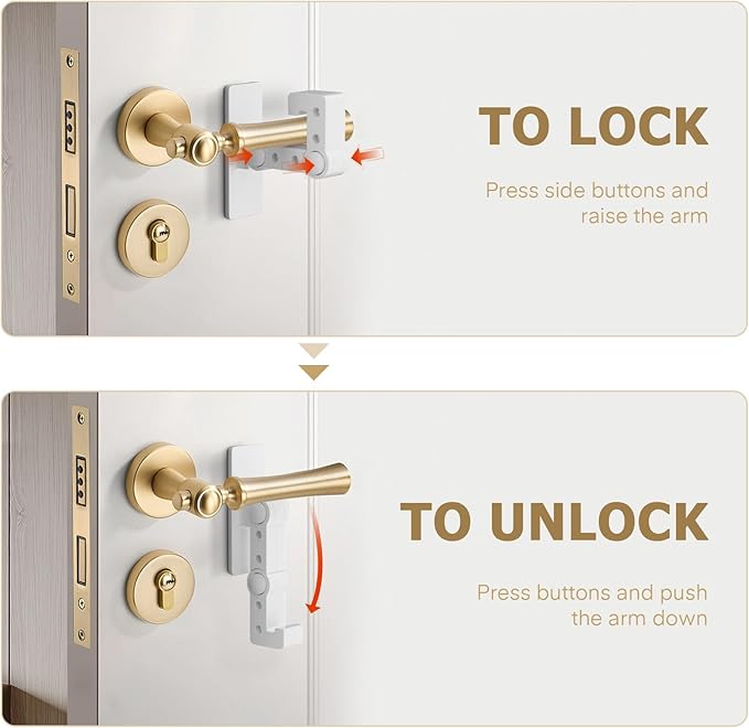 Child Proof Door Lever Lock - Door Locks for Kids Safety - Door Knob Child Proof - Baby Proofing 3M Adhesive - Door Handle Child Proof - White Baby Safety Locks for Toddlers - 2 Pack