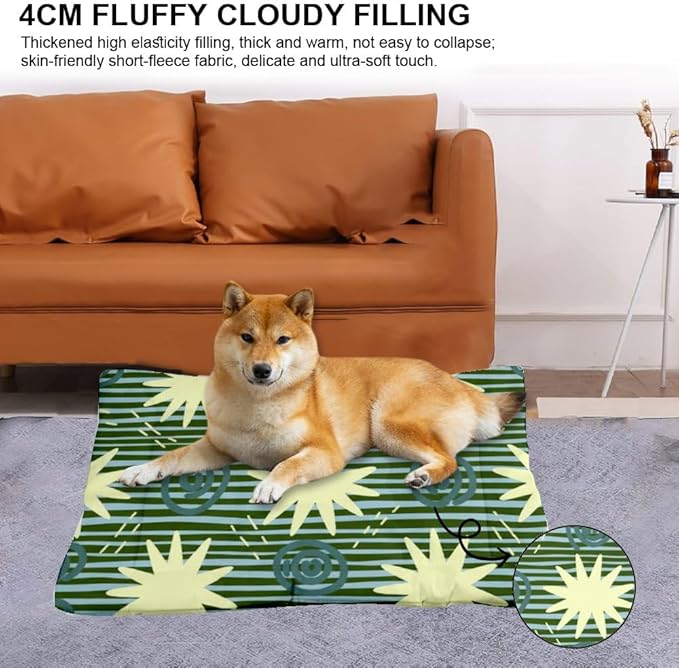 Green Stripes Dog Beds & Furniture Small Dog Comfort Bed Mat Pet Large Crate Pad Puppy Crate Bed Washable Non-Slip Washable Medium Size Pet Mats Carriers & Travel Products Indoor Outdoor 36X24 Inch