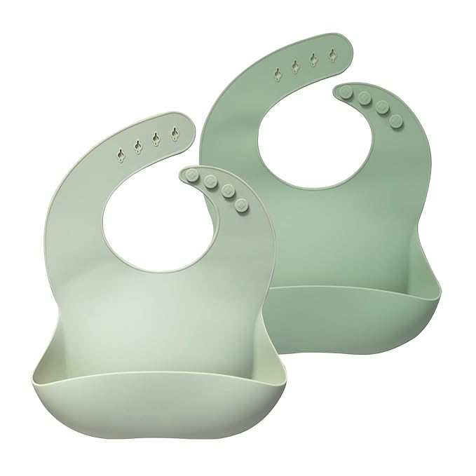 Moonkie Silicone Baby Bibs Set Of 2 | BPA Free Waterproof | Soft Flexible Adjustable Silicone Bibs for Babies & Toddlers(Frosted Mint/Celadon Green)