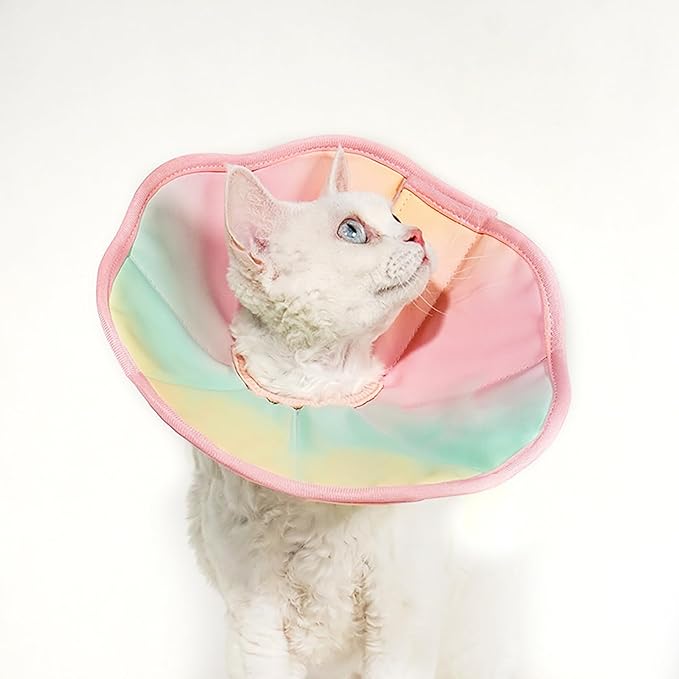 Touchdog Foldable Dog Cone Collar for Cats & Dogs - Adjustable Soft Recovery Collar with Waterproof PU Coating, Lightweight Design, 24.5cm/9.6in Wide Barrier (Pink Gradient Color, XS)