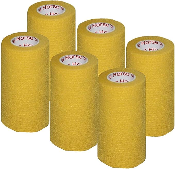 3 Inch Vet Wrap Tape Bulk (Yellow) (Pack of 6) Self Adhesive Adherent Adhering Flex Bandage Grip Roll for Dog Cat Pet Horse
