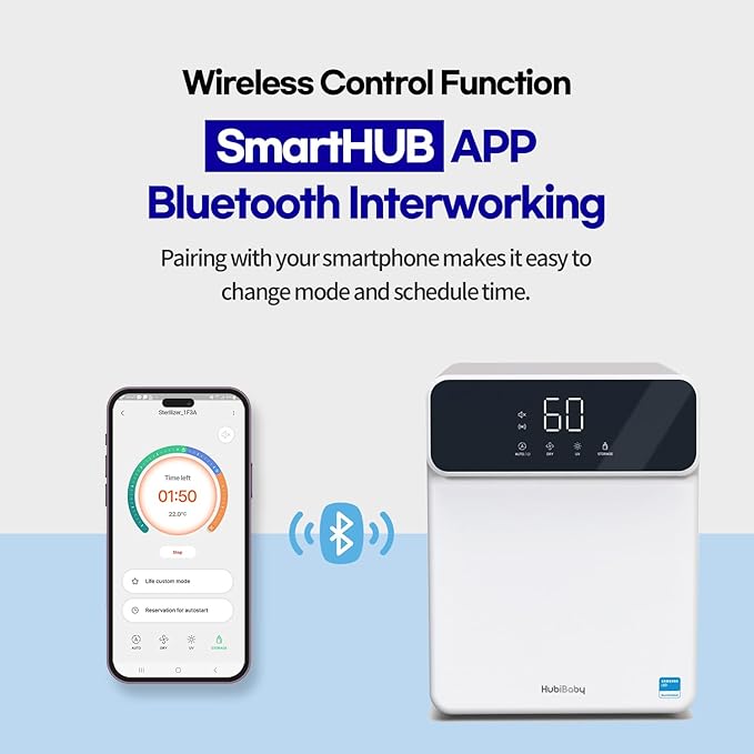 HubiBaby 4-in-1 UVC Cleaner and Dryer for Baby Bottles XL Large Inner Capacity Multifunctional Smart Control with Bluetooth APP