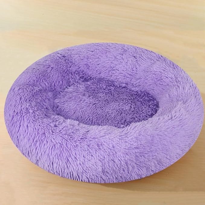 Donut Dog Bed Cat Bed, 20 Inch Round Fluffy Dogs Beds for Small Dogs and Cats, Anti-Anxiety Donut Dog Cuddler Bed, Washable Pet Bed for Medium Cats (Purple)
