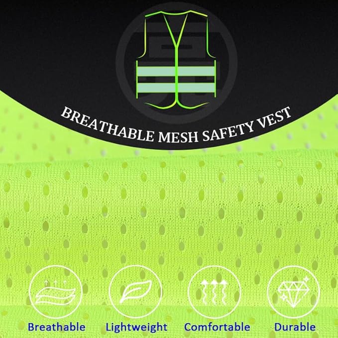 BeautyWill Custom Logo 10 Pack Safety Vest Mesh High Visibility Reflective Vest Customized Logo Utility Zipped Pockets Construction Workwear （Yellow,XXL）