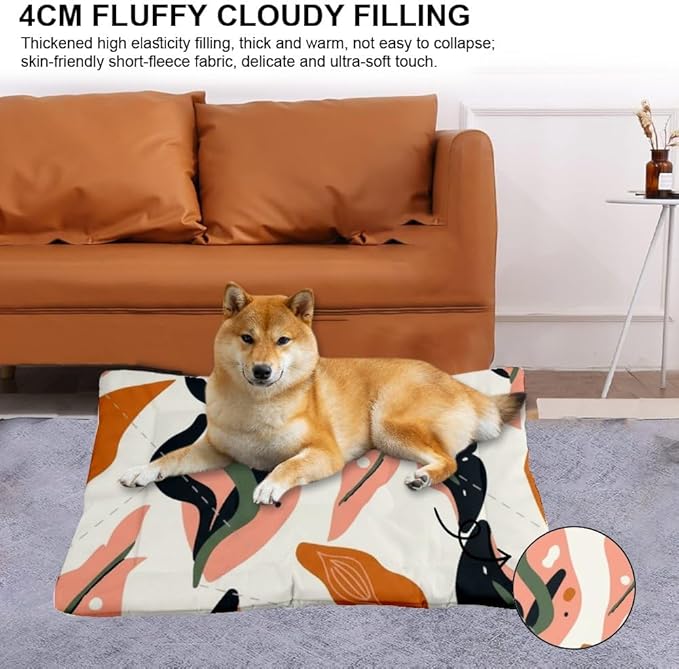 Pastel Pink Leaves Puppy Bed for Small Dogs Outdoor Washable Dog Mat Dog Crate Pad Crate Accessories Washable Non-Slip Kennel Bed for Bedding Pad Mat Pillows Medium Dogs Indoor Outdoor 24X18 Inch