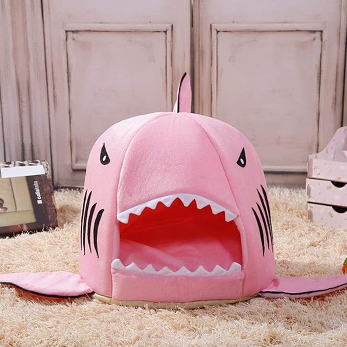 Shark Shaped Pet Dog Puppy Bed Warm Cat Bed House Nest for Autumn Winter Grey L
