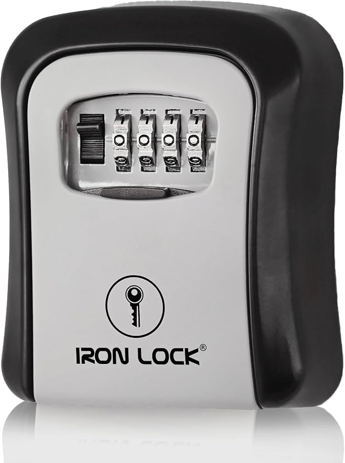 Iron Lock® Key Lock Box Wall Mount – Medium Waterproof Heavy-Duty Metal Safe with 4-Digit Combination for Outdoor Access, Home Entry, Office Security, Rentals & Airbnb Use (Grey, Medium)