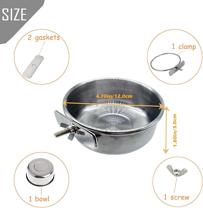 PINVNBY 6 Pieces Stainless Steel Bird Feeding Dish Cups,Parrot Feeder Parakeet Food Water Bowls with Clamp Holder & 6 Pcs Bird Spoon & 6 Pcs Birds Ball Toys for Budgies Macaw Small Animal(M)
