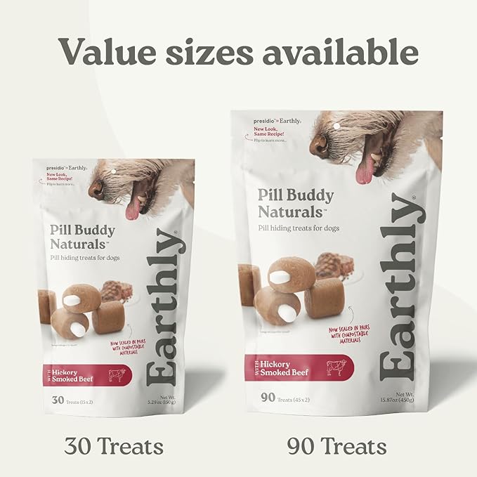 Earthly Pill Buddy Naturals - PB & Honey Recipe Pill Hiding Treats for Dogs - Make A Perfect Pill Concealing Pocket Or Pouch for Any Size Medication - 30 Servings
