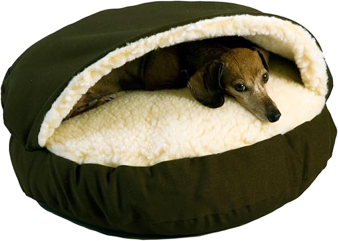 Snoozer Cozy Cave Dog Bed - Indoor Dog Bed with Cover Cave, Covered Calming Burrow for Small & Medium Sized Pets with Blanket Attached, Enclosed, Removable Washable Cover - Large, Olive