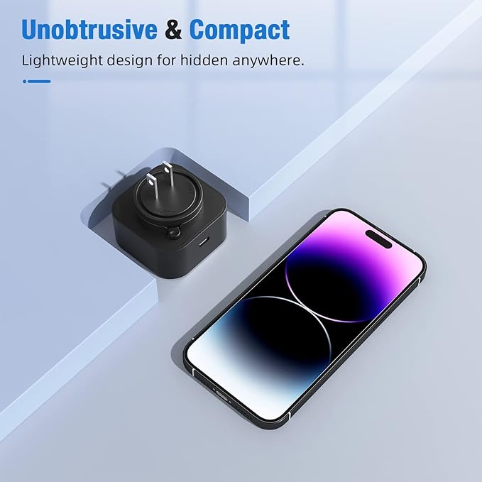 LIZVIE Phone Charger, 1080P Motion Detection & Night Vision/2.4G WiFi, 170° Wide-Angle SD Storage/Free App Remote View for Indoor Home/Office/Pets Security.