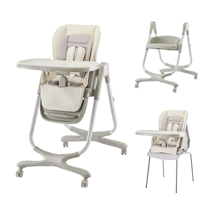 6 in 1 Convertible High Chairs for Babies and Toddlers,Portable High Chair with Dishwasher Tray and 4 Wheel,Booster Seat for Dining Table,Foldable Toddle and Baby Feeding Highchair (White)