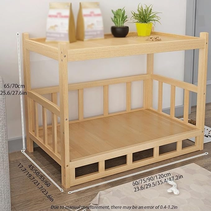 Dog Bed Wood Platform, Elevated Pet Cushion Bed(No Bedding), Dog Bed Frame with Upper Storage Space, Floor Standing Pet Furniture(29.5 X 19.7 X 25.6IN)
