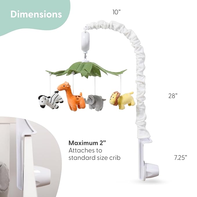 The Peanutshell Crib Mobile for Boys or Girls - White Musical Baby Crib Mobile with 12 Lullabies, Jungle Animal, Baby Safari Animals Nursery Decor