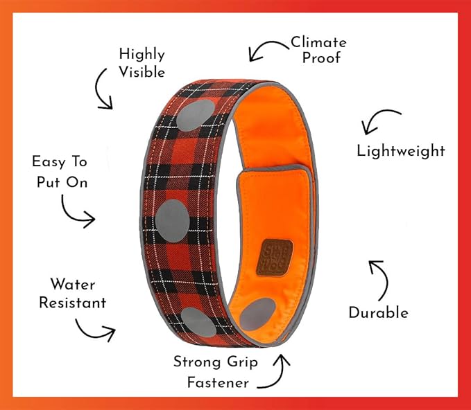 SPOT THE DOG! Reflective Dog Collar - Adjustable Pet Collars, Safe, Durable, Comfortable Dog Walking Accessories for Large Dog, Hunting Dog, Puppy, Boy, Girl Dog Collars (Blaze Orange, Red Plaid, XL)