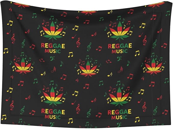 Two Sided Pet Cuddler Blanket for Anxiety Calming, Rasta Reggae Music Note Weedleaf Leaf, Reversible Plush Design with Bubble Dot Pattern Provides Familiar Surface Anywhere