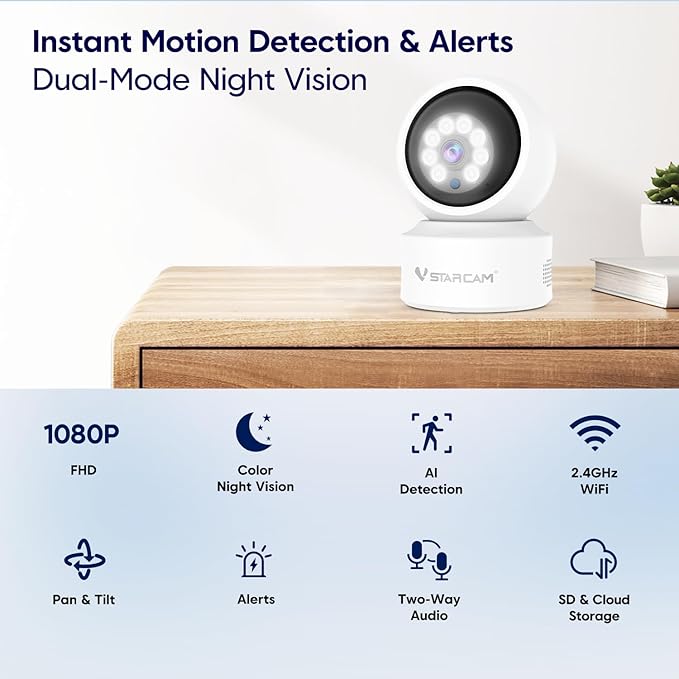 VSTARCAM WiFi Camera Indoor Wireless, 1080P with 5X Zomm, 360° Pan-Tilt, Color Night Vision, Motion Detection, Real-time Alerts, 2-Way Audio, Works with Alexa, Cloud & SD Card Storage(up to 256GB)