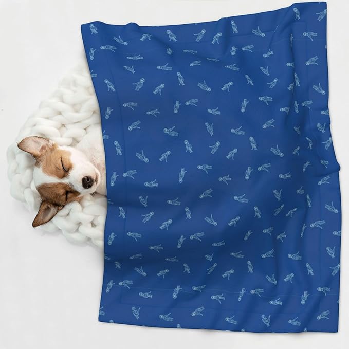 Reversible Plush Pet Blanket for Puppies Kittens, Blue Background, Double Sided Gentle Dot Texture for New Pets Adjusting to Home Environment Softly