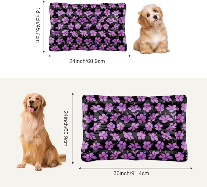 Pink Hibiscus Dog Bed Crate Pad Non Slip Bottom Dog Anti-Slip Mat Cozy Soft Outdoor Bed Supplies Printed Pet Beds for Dogs Gift Soft Pet 24× 18 Inch Indoor Outdoor