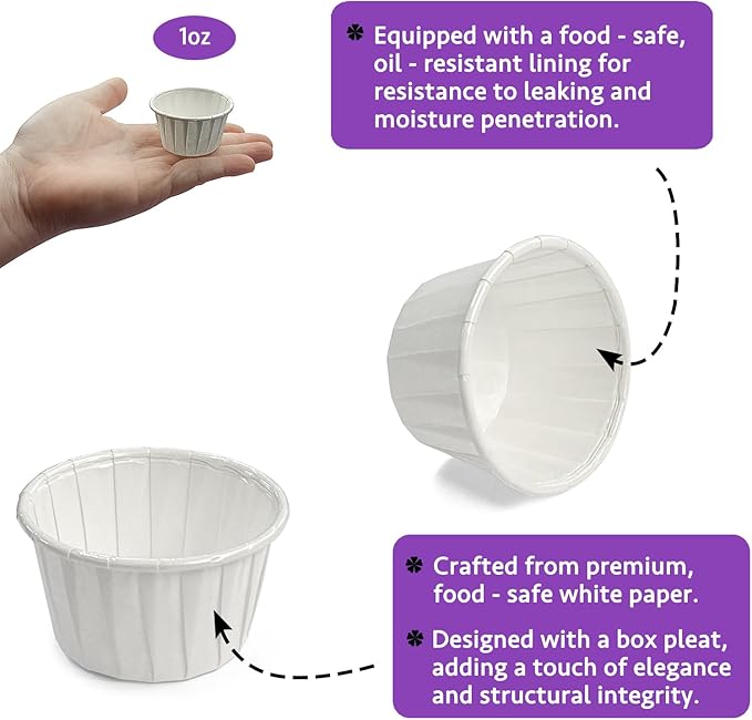 CAMKYDE 500 pcs Ketchup Cup Small Paper Cups 1 oz, Leak-Proof Food Safe Disposable Condiment Cups Sample Medicine Cup (Pack of 500)