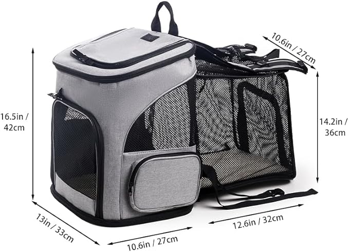 Expandable Cat Carrier Backpack, Large Soft Airline Approved Collapsible Pet Bag for Small Dogs Puppies Medium Cats, Breathable Portable Travel Bags for Camping