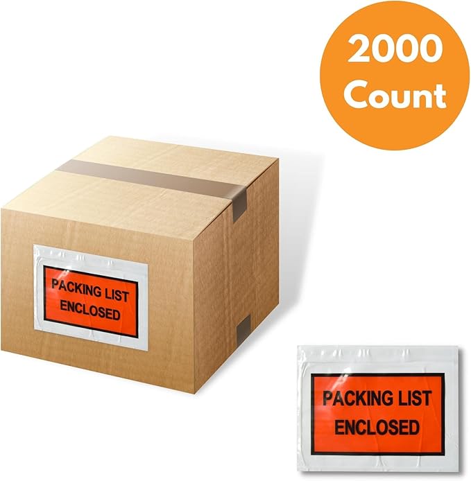 PSBM 2000 PCS 10 x 5.5 Inch Orange Full Face Packing List Enclosed Bags, Shipping Mailing Envelopes and Packing Slip Pouches for Mailing Labels, Invoices and Documents