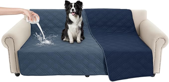 100% Waterproof Dog Couch Protector, Triple-Layer Waterproof Dog Bed Cover Pet Blanket Reversible 2-Tone Sofa Shield, Non-Slip Furniture Guard for Pets(68×82 Inch, Blue+Navy Blue)