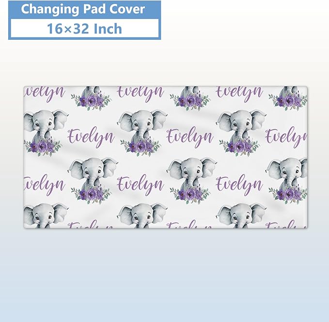 Personalized Baby Crib Bedding Set, 5 Pcs Custom Baby Bedding Set with Name, Double Layer Baby Elephant Crib Set for Girls, Soft Flannel Nursery Bedding Set, Toddlers Infants New Parents Gift