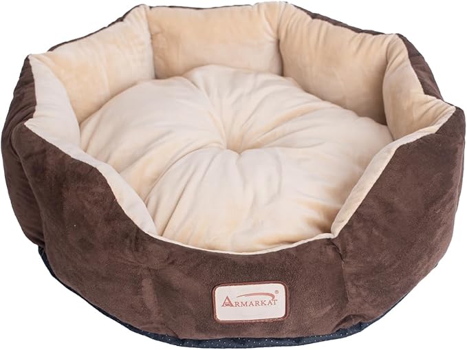 Maykoosh Pet Bed 20x20 Mocha Beige - Faux Velvet Waterproof Dog & Cat Bed