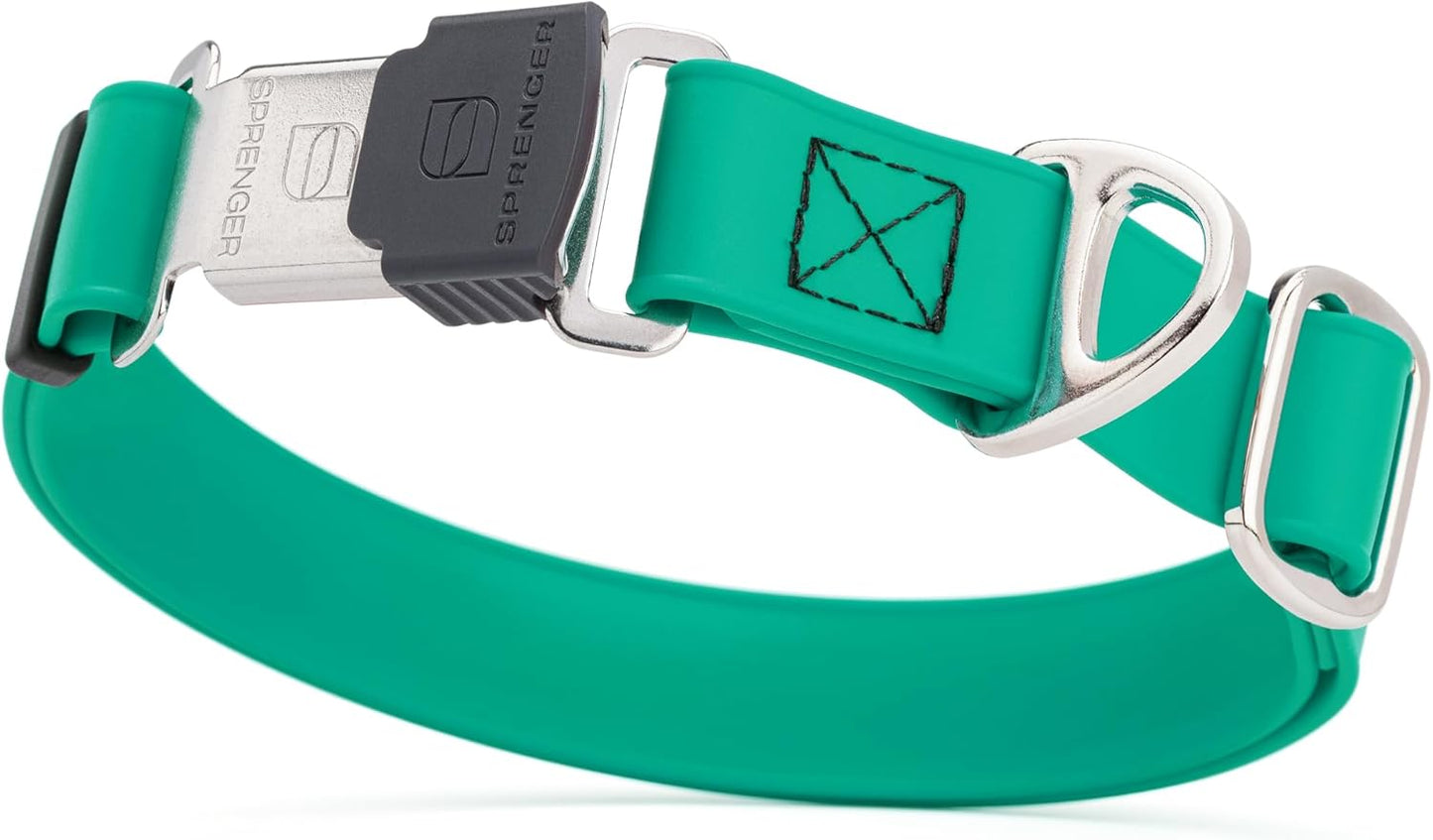 Dogline Biothane Waterproof Dog Collar with Herm Sprenger Stainless Steel Quick Release Buckle – Heavy Duty Tactical Durable Collar for Dogs – Comfortable and Safe Pet Collar, W 1" L 15-25", Teal