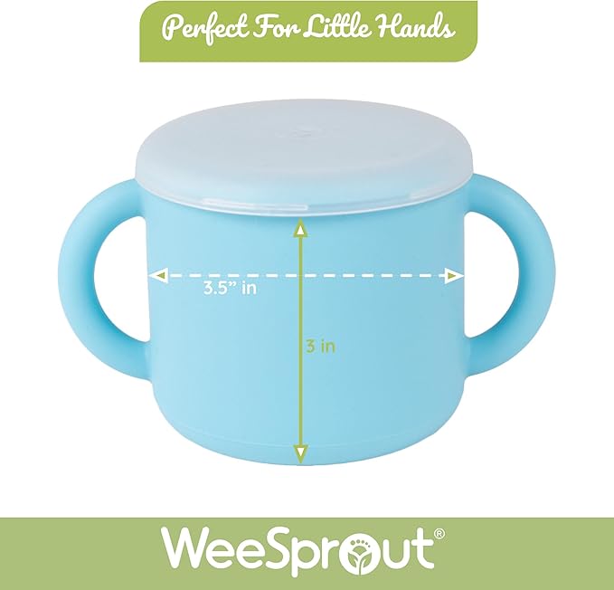 WeeSprout Snack Containers, Food Grade Silicone Cups, Spill-Proof Tops For Toddlers and Babies, Premium Hard Plastic Travel Lids, Dishwasher Safe, Set of 2 Snack Catchers