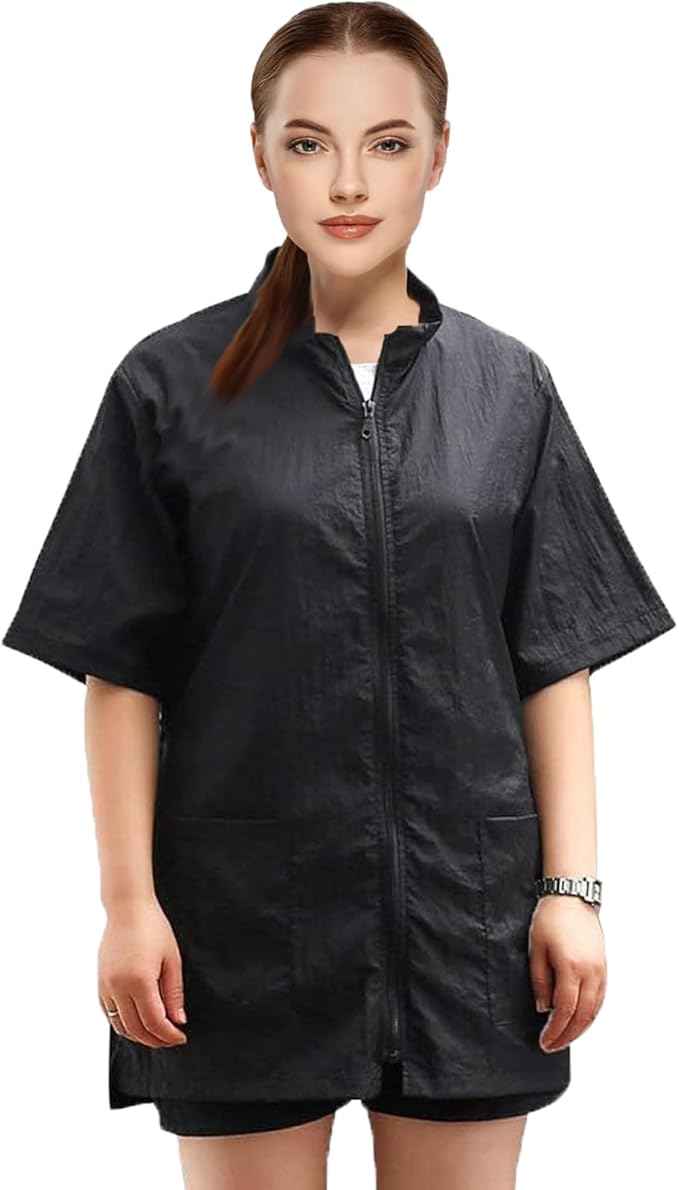 Gliitatu Grooming Smock for Dog Groomer Barber Jackets for Women Men Professional Salon Cosmetologist Smock Black Full Zipper