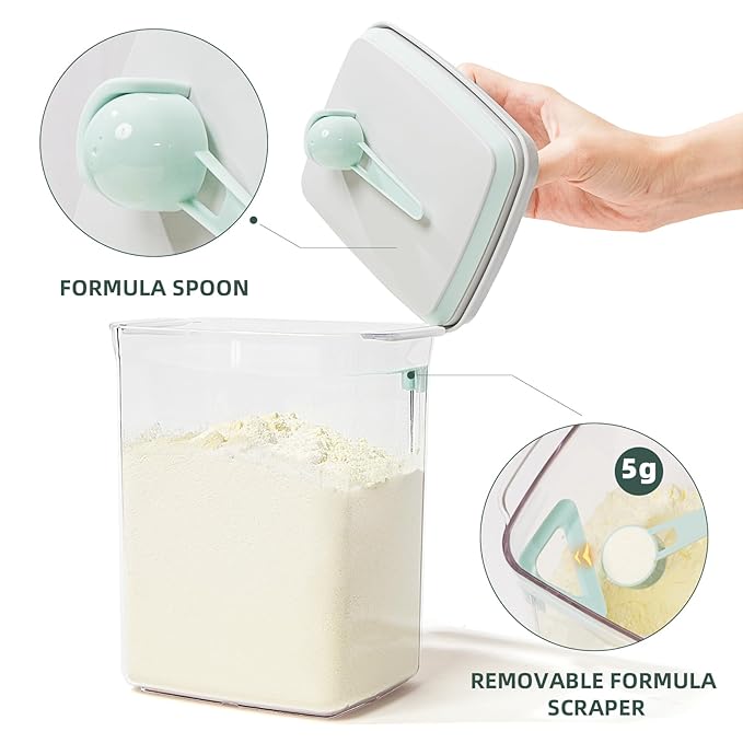 Baby Milk Powder Container - 2300ml Air Tight Formula Dispenser with Spoon and Scraper, BPA-Free, Clear, 28OZ, 1.76LB, 800g