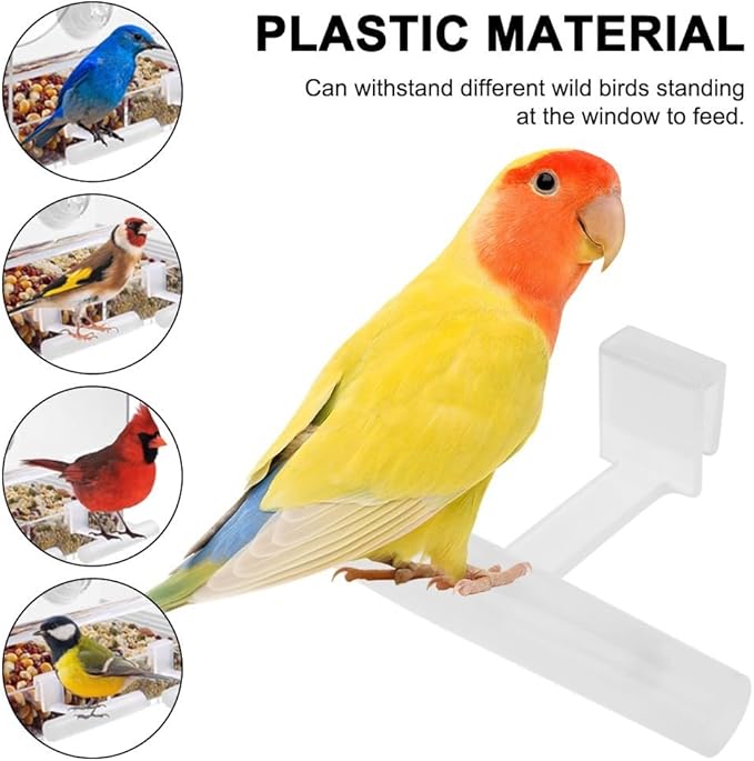 2PCS Bird Perch Stands, Acrylic Parrot Feeder Playstand Window Bird Feeder Accessories for Blue Jay Cardinal Goldfinch Chickadees