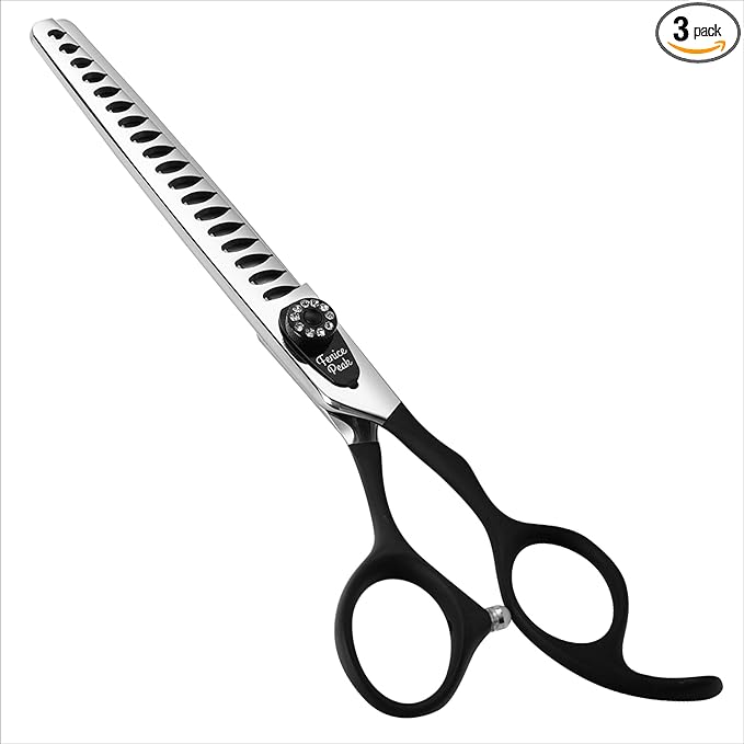 Fenice Peak 8.0'' Dog Chunker Scissors For Grooming 440C Stainless Steel Black Non-Slip Handle Sharp Blades Professional Pet Trimming Scissors for Cats Thinning Rate 75%