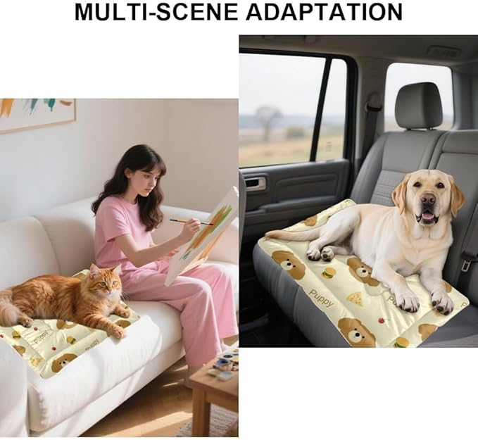 Cute Brown Puppy with Food Dog Beds and Furniture Dog Floor Mat Pad Bed Beds for Crates Washable Non-Slip Bed for Crate Washable Crate Mats Crates Kennel Pillow Indoor Outdoor 24X18 Inch
