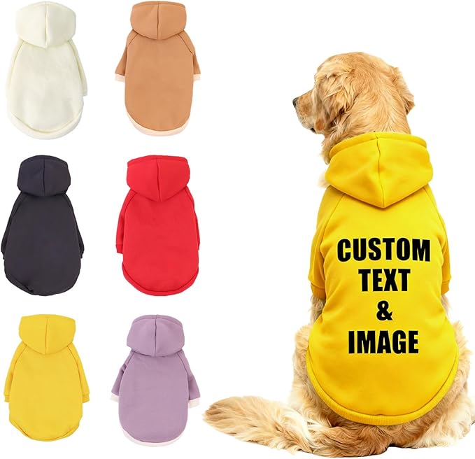 Custom Dog Hoodie, Personalized Sweatshirt with Photo Text Name Logo, Customized Hooded Sweater for Small Medium Large Dogs & Cats (Yellow, XXX-Large)