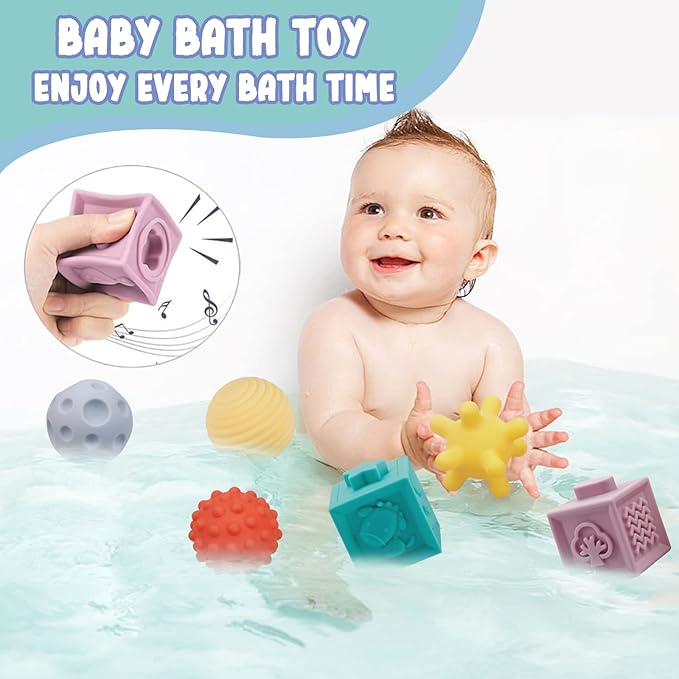 Montessori Toys for Babies 6-12 Months, Soft Baby Blocks Toys Set, 3 in 1 Infant Stacking Building Blocks, Teething Toys Sensory Balls Educational Learning Toys for Toddlers 3-6-9-11 Months Boys Girls
