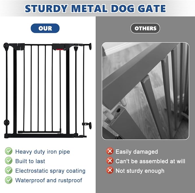 Freestanding Dog Gates with Door Walk Through, Extra Wide Doggy Door 100" W x 29" H Pet Gate Safty 4 Panels Dog Fence for Stairs, Doorways