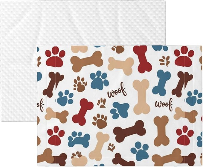 Two Sided Pet Cuddler Blanket for Anxiety Calming, Dog Bones Paw Prints Cream, Reversible Plush Design with Bubble Dot Pattern Provides Familiar Surface Anywhere