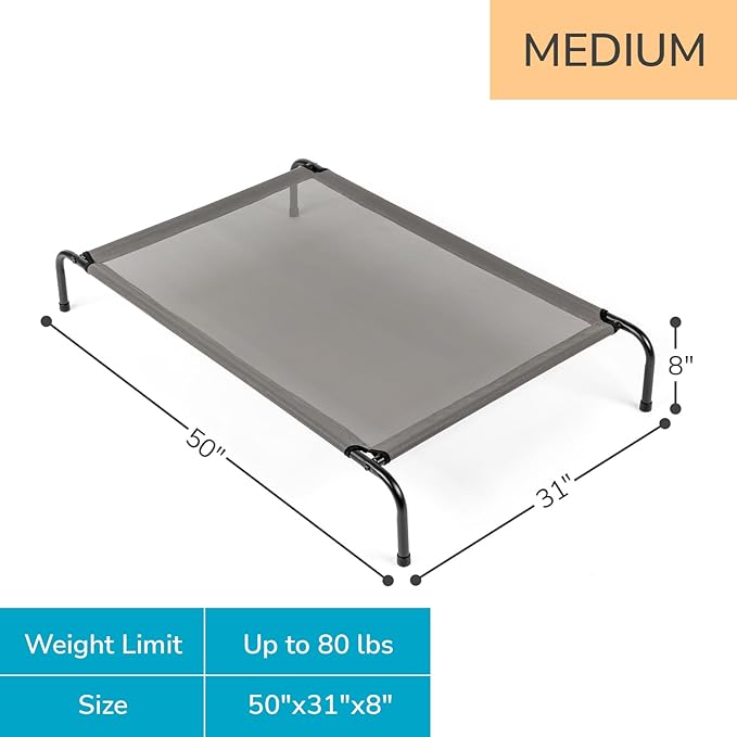 Elevated Dog Bed Raised for Large Sizes Dogs, Portable Outdoor Dog Cot, Installation Requires No Tools, Frame with Washable Cooling Breathable Mesh Anti-Slip Feet, Indoor Pet Bed Cots, 50 Inches Gray